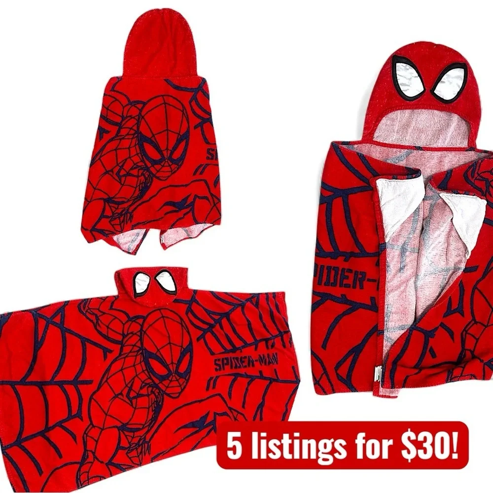 Marvel Spider-Man Kids Hooded Bath Towel Cozy Cotton Terry Black Red